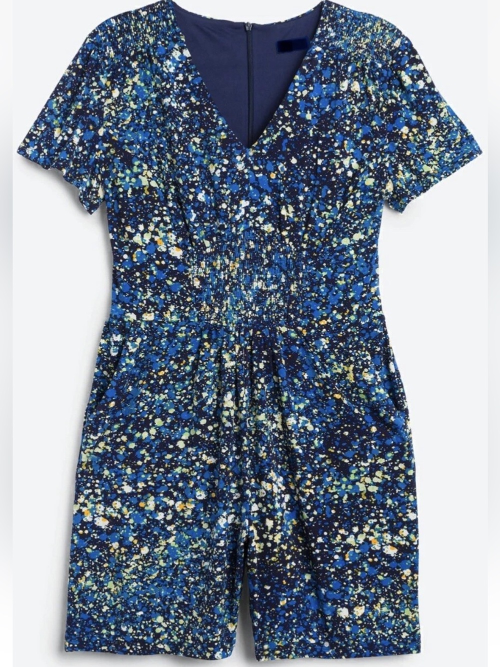 London Times V-Neck Romper Blue Abstract Size L